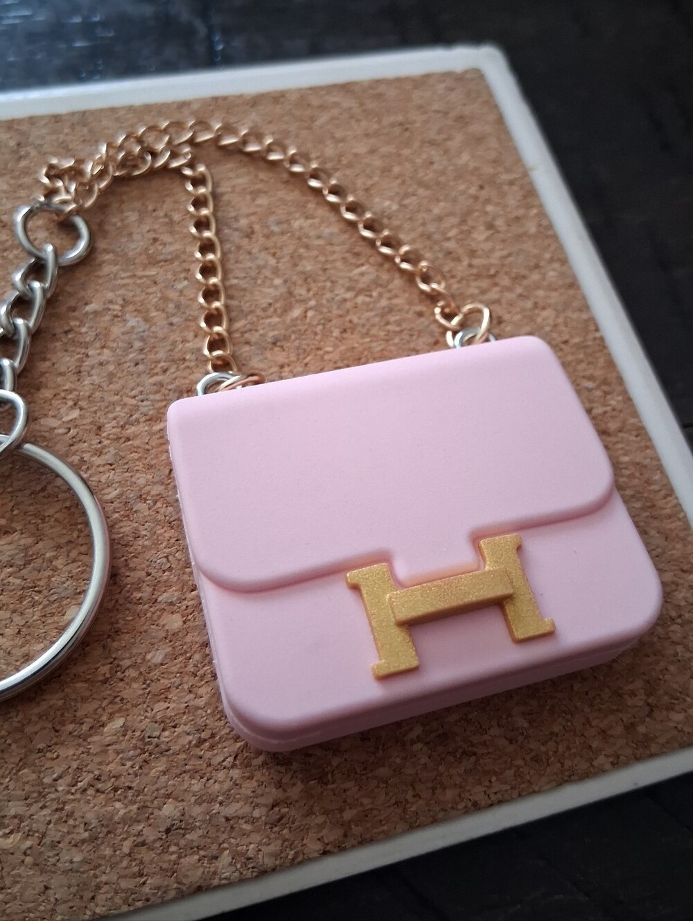 Pink Mini Purse Keychain with Gold Accent